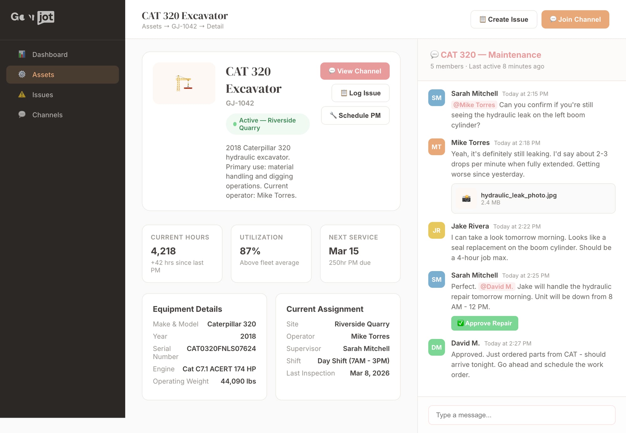 Asset detail with collaboration channel